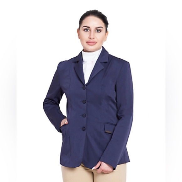 TuffRider‎ Equestrian Performance Long Show Coat Navy Saratoga Pinstripe - Picture 1 of 11